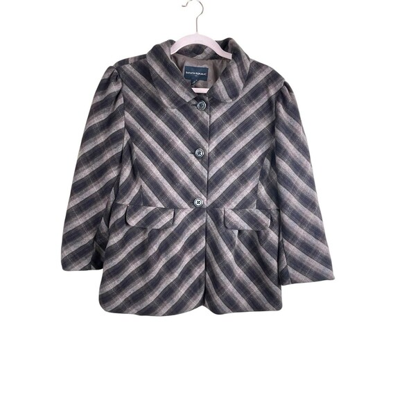 BANANA REPUBLIC BROWN PLAID PEPLUM BLAZER JACKET SZ. XL Wool Blend - Picture 1 of 14